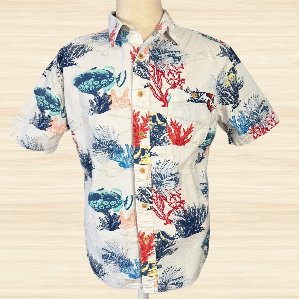 Tropical Coral Reef Fish Hawaiian Shirt Croft & Barrow Cotton Mens L Beach Aloha